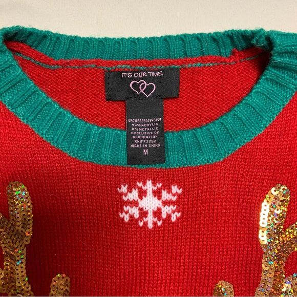 Christmas Holiday Sweater Girl’s Medium Reindeer Sequin Glitter Knit Pullover - Picture 3 of 6